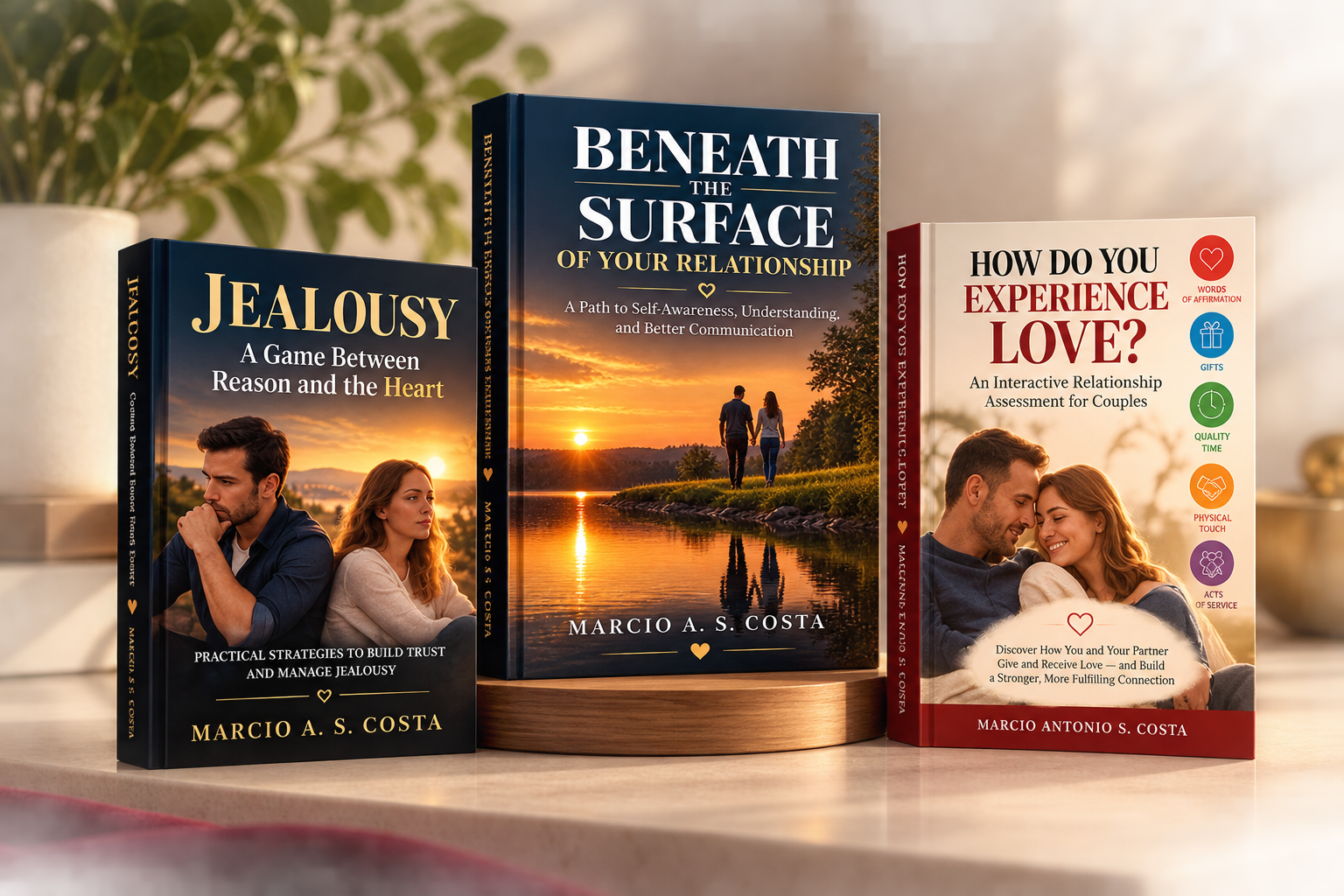 The three digital books in the Complete Relationship Clarity Bundle: Jealousy, Beneath the Surface of Your Relationship, and How Do You Experience Love?